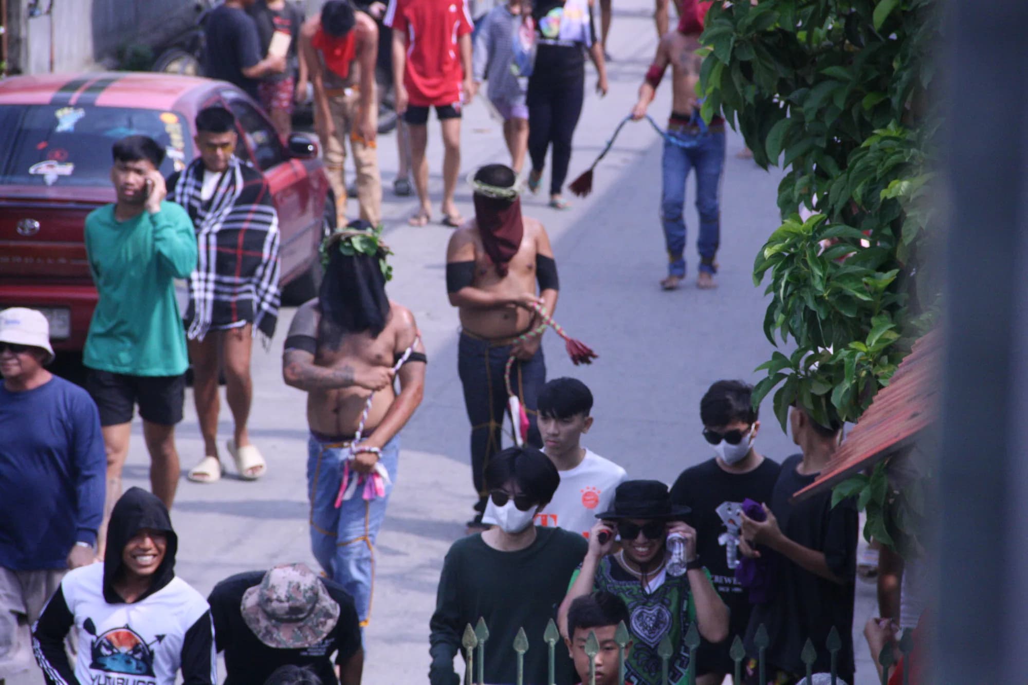 Hooded penitents in a Holy Week procession in Santo Tomas, Pampanga
