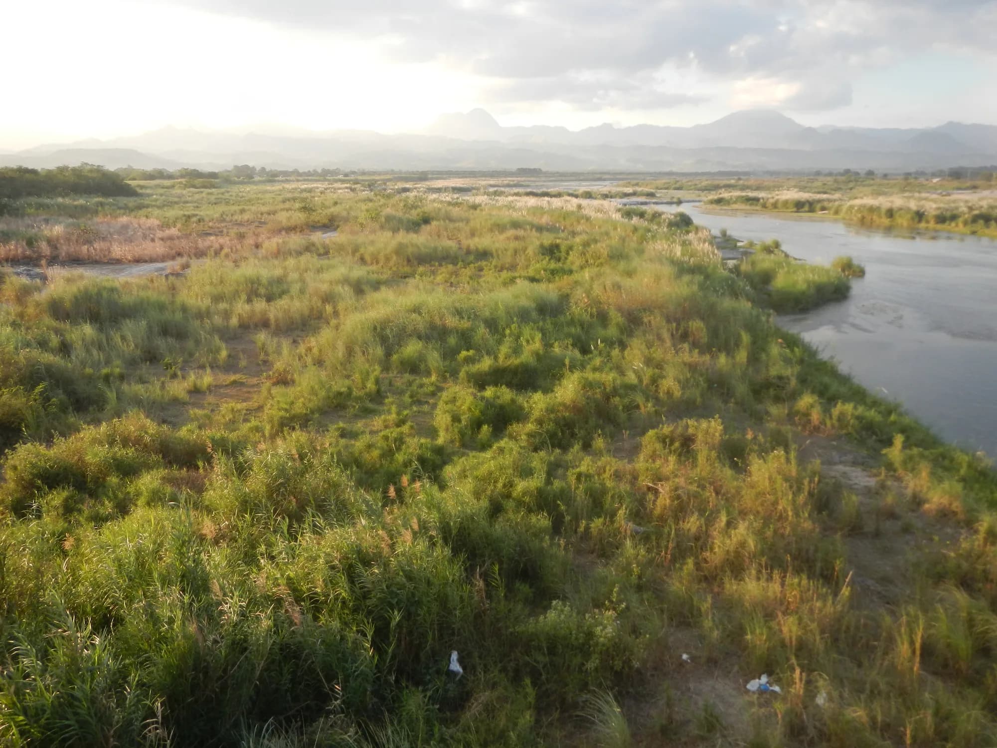The Gumain River in Floridablanca, green with grass and sandbars